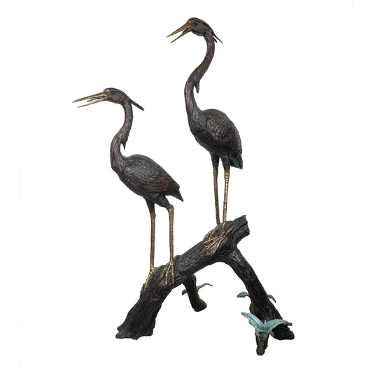 Two Herons on Branch Fountain Bronze Statue