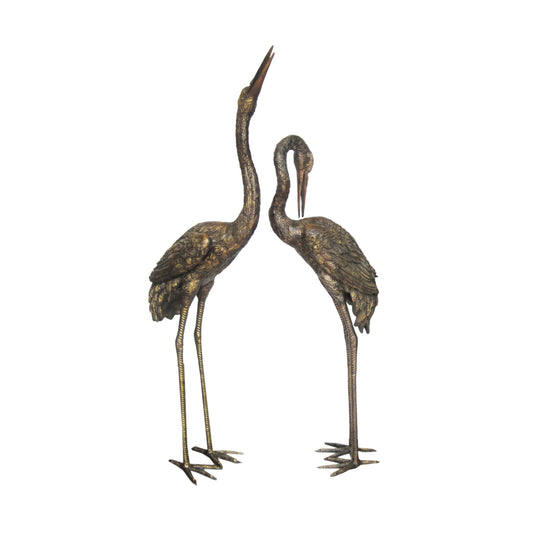 Small Standing Crane Bird Bronze Statue Set