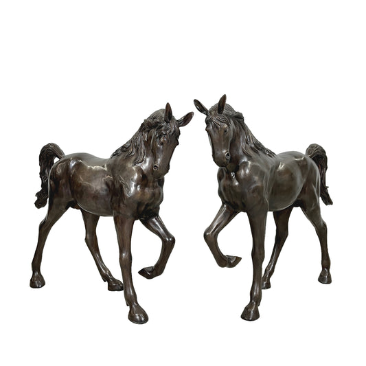 Trotting Horses Bronze Statue Pair