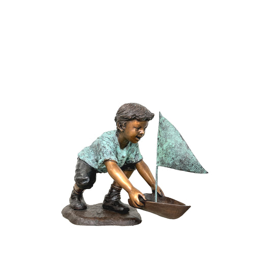 Boy with Sailboat Bronze Statue