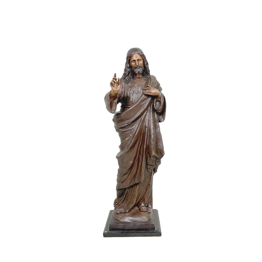 Jesus with Finger Raised Table-top Bronze Statue