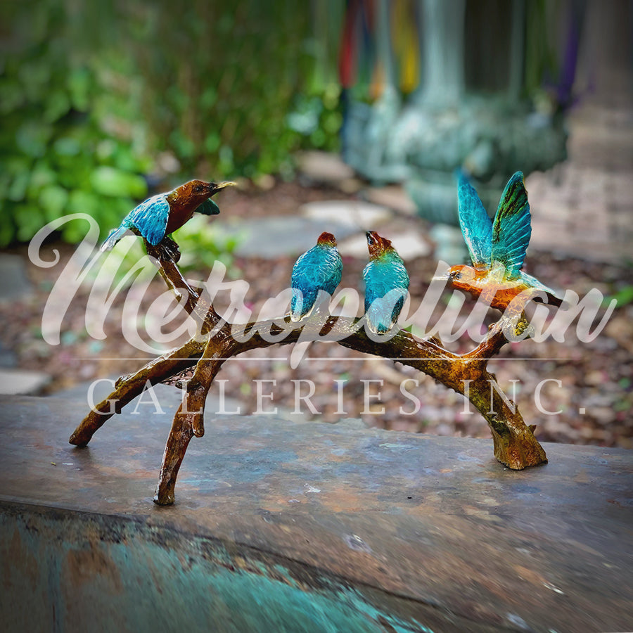 Four Colorful Hummingbirds Table-top Bronze Statue