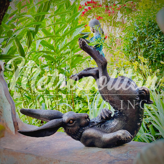 Tumbling Bunny Rabbit Table-top Bronze Statue
