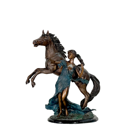 'Far & Away' Lady with Horse Table-top Bronze Statue