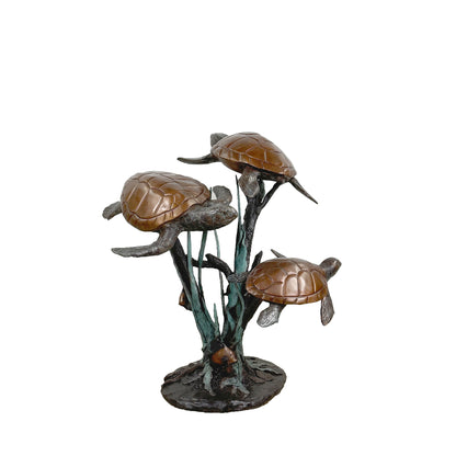 Three Sea Turtles in Grass Fountain Bronze Statue