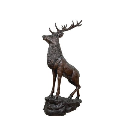 Elk Standing on Rock Bronze Statue