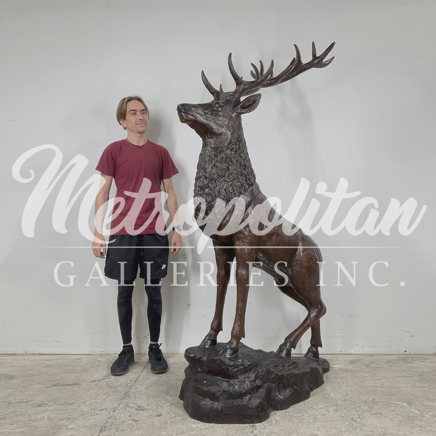 Elk Standing on Rock Bronze Statue