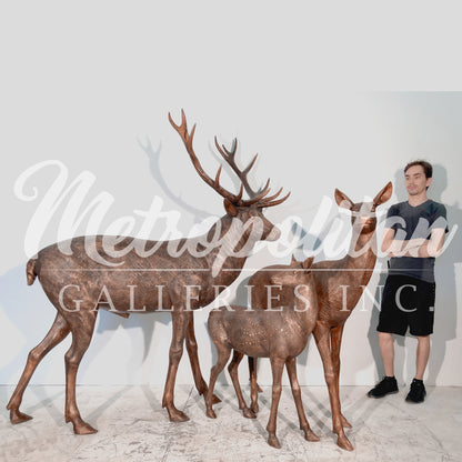 Deer Family of Three Bronze Sculpture Set