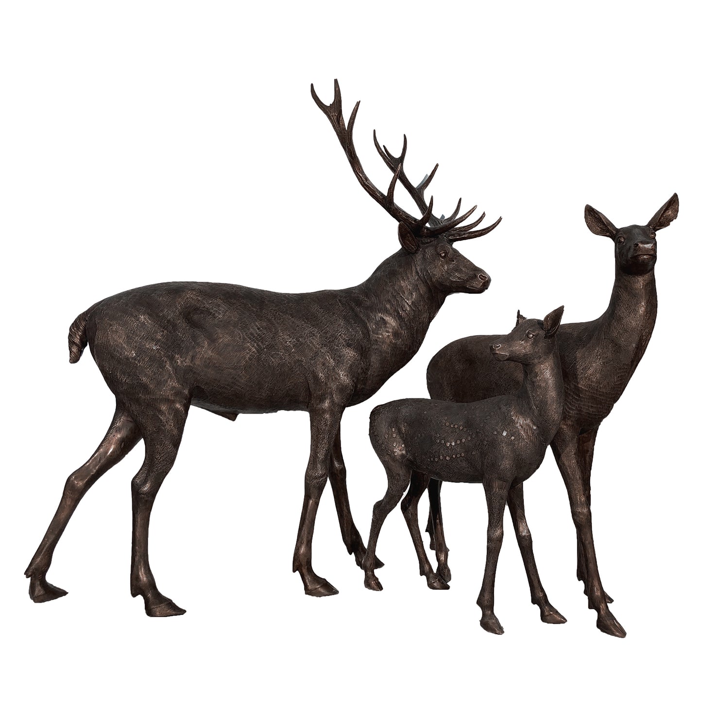 Deer Family of Three Bronze Sculpture Set