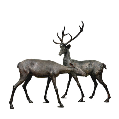 Standing Buck & Doe Bronze Statue Set