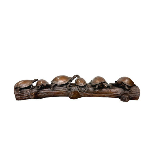 Six Turtles on Log Bronze Statue