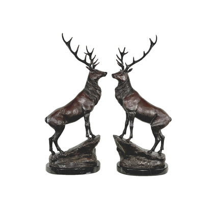 Stag on Rock Table-top Sculpture Pair