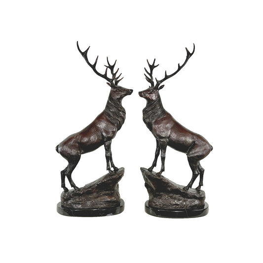 Stag on Rock Table-top Sculpture Pair