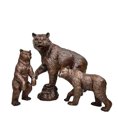 Mama Bear & Two Cubs Bronze Statue Set