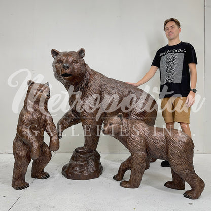 Mama Bear & Two Cubs Bronze Statue Set