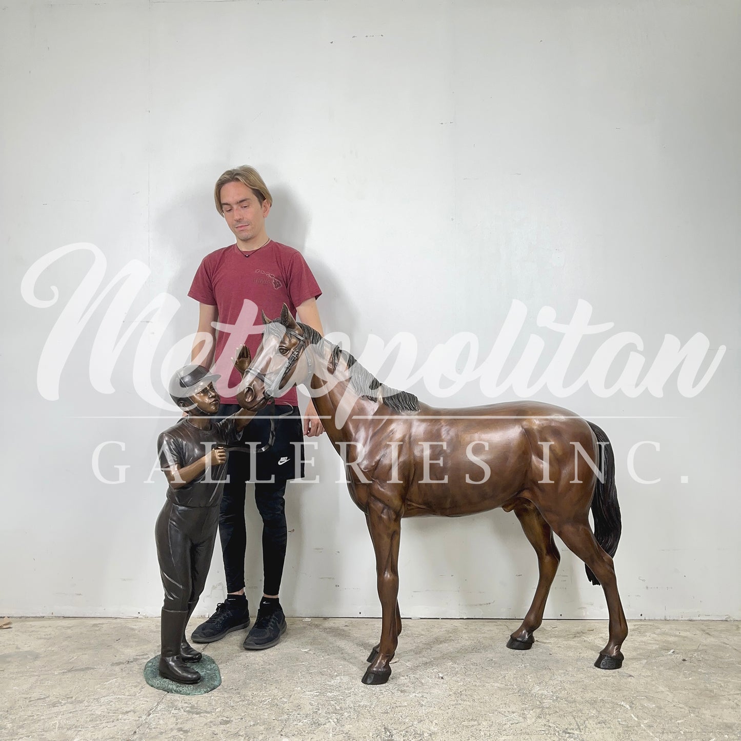 Girl Jockey with Pony Bronze Statue