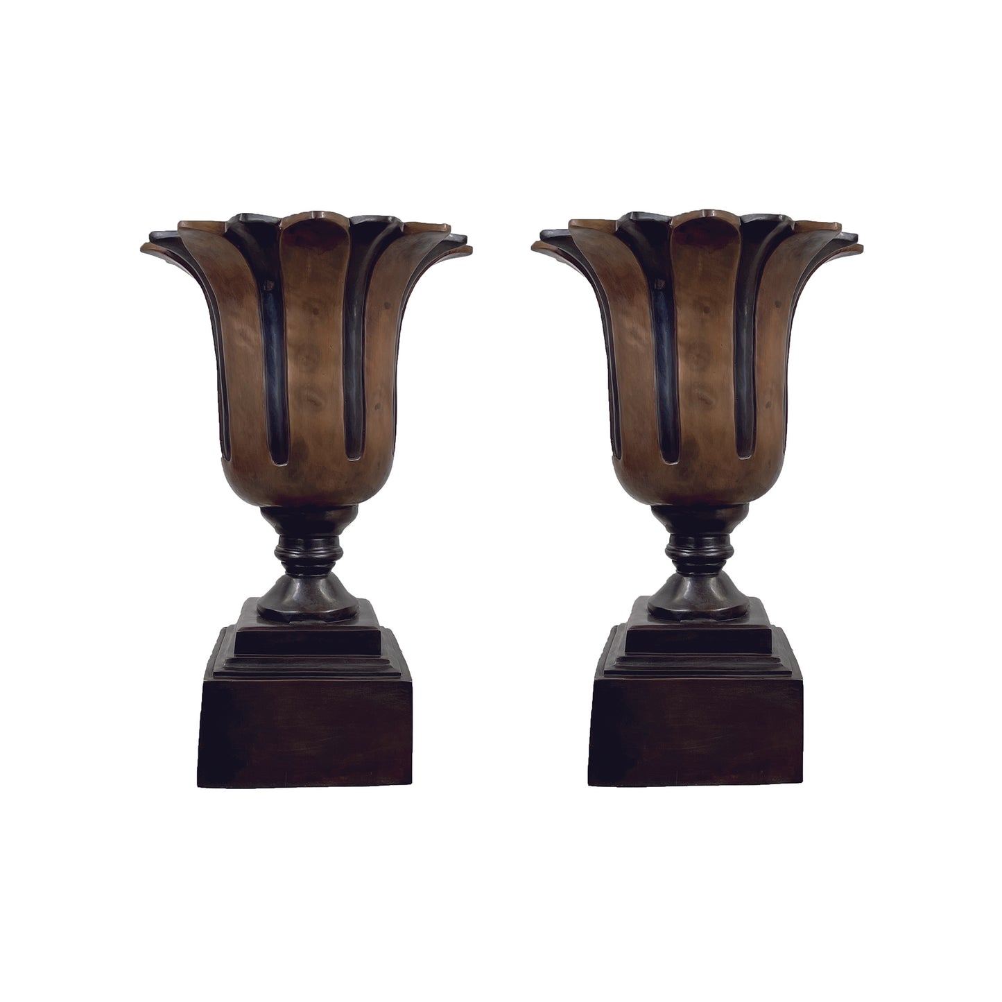 Tulip Shaped Bronze Planter Urn Pair