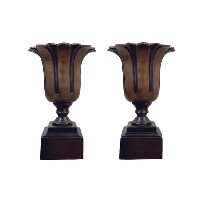 Tulip Shaped Bronze Planter Urn Pair