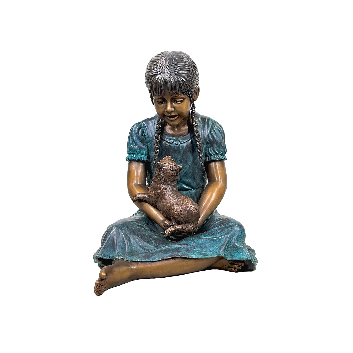 Girl sitting with Cat Bronze Statue