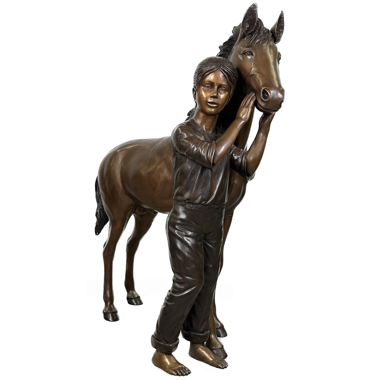 Standing Girl with Pony Bronze Statue