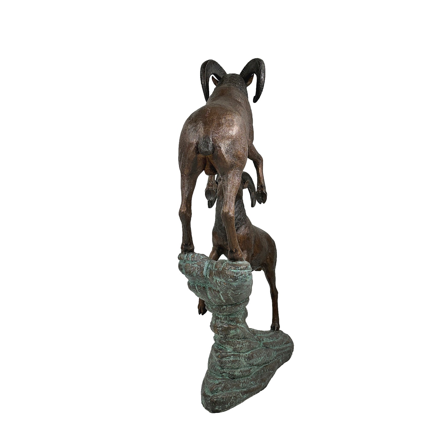 Two Rams on Rock Bronze Statue