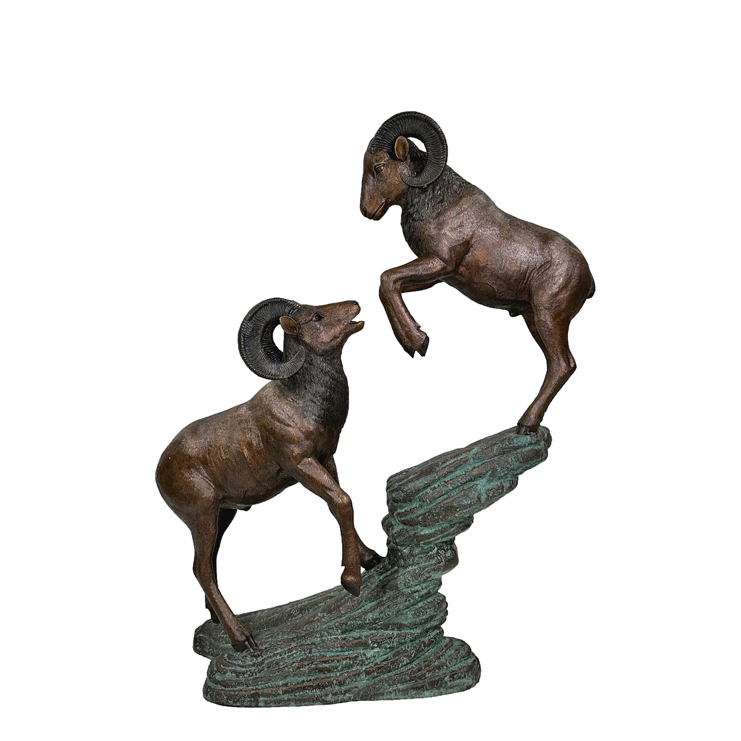 Two Rams on Rock Bronze Statue