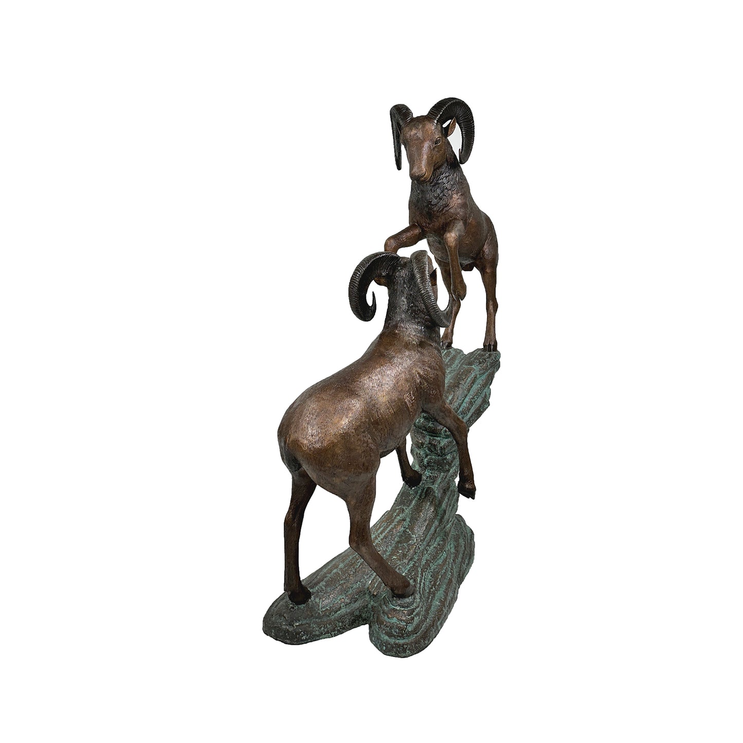 Two Rams on Rock Bronze Statue