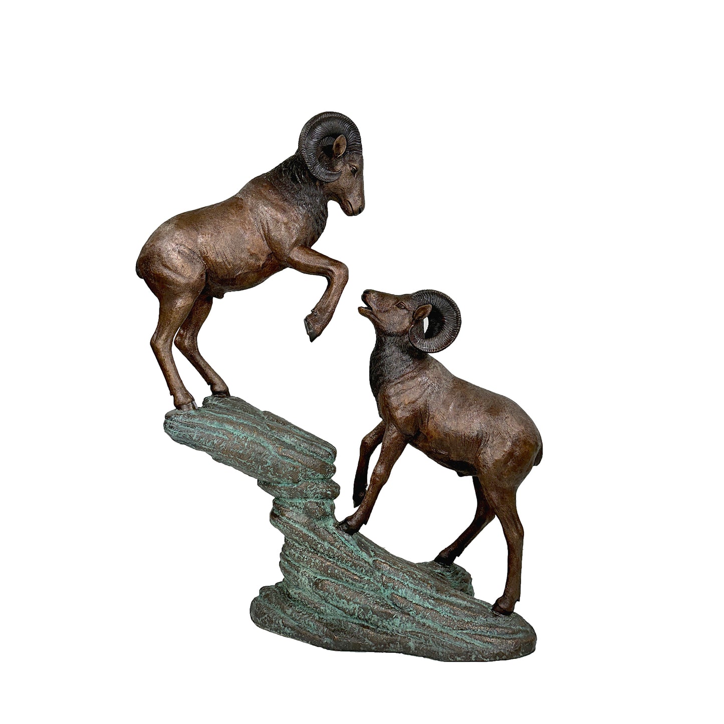 Two Rams on Rock Bronze Statue