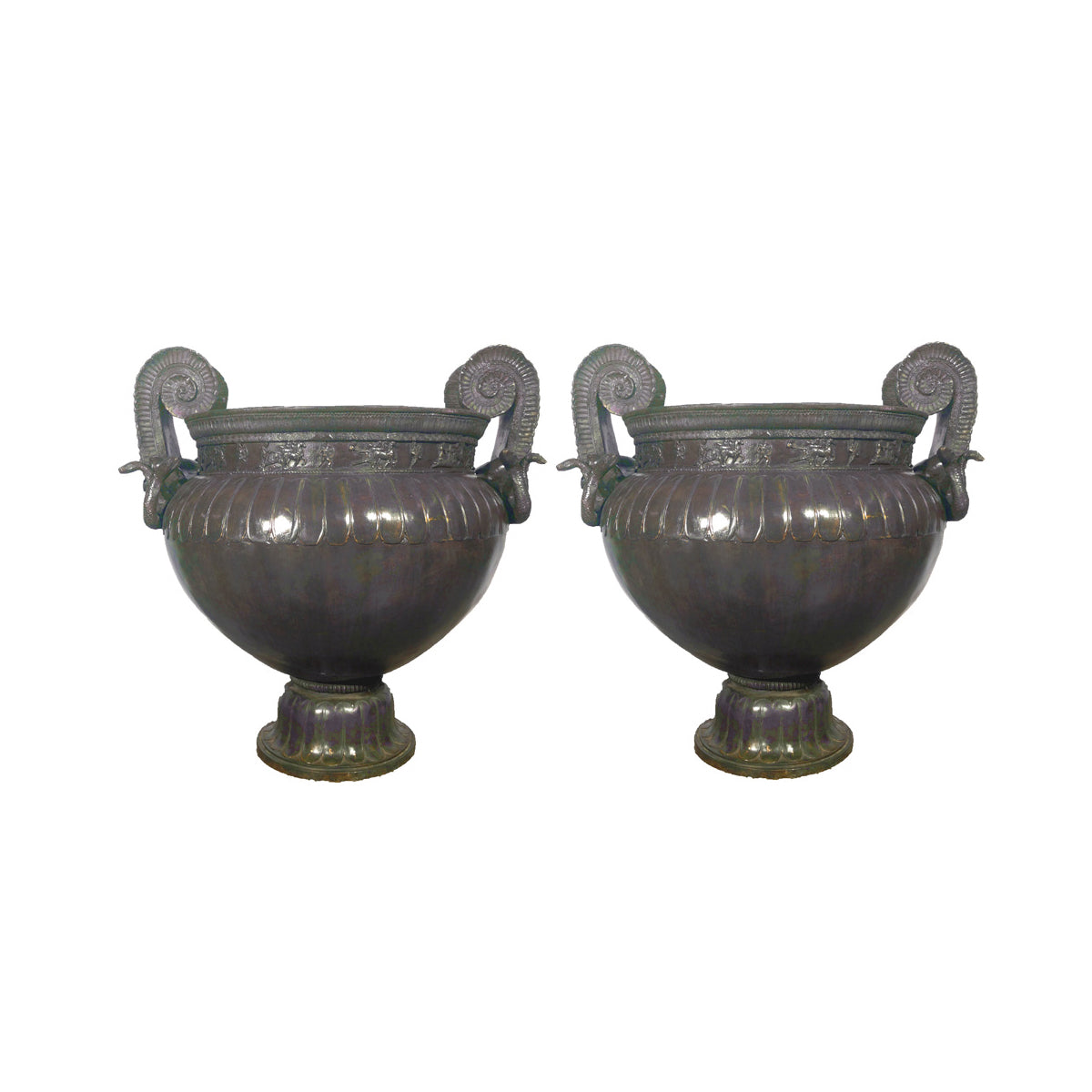 Egyptian Bronze Planter Urn Pair