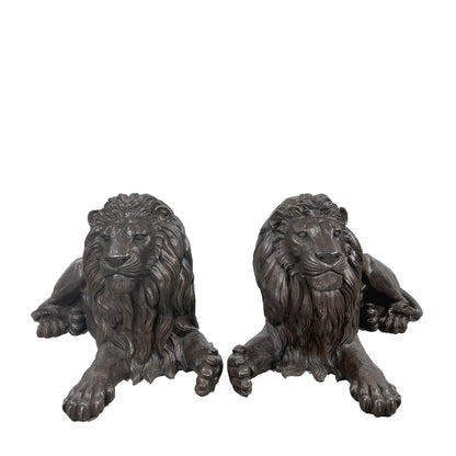 Lying Lions Bronze Statue Set