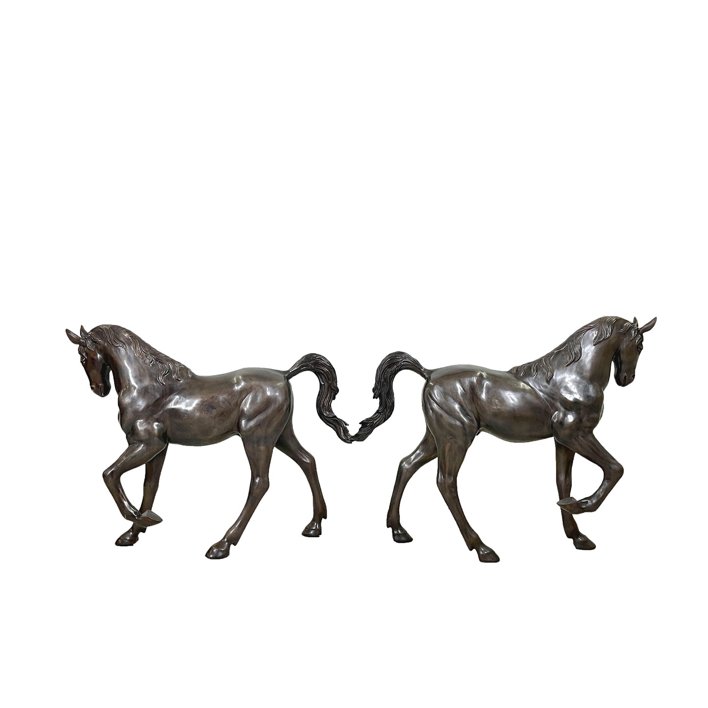 Trotting Horses Bronze Statue Pair