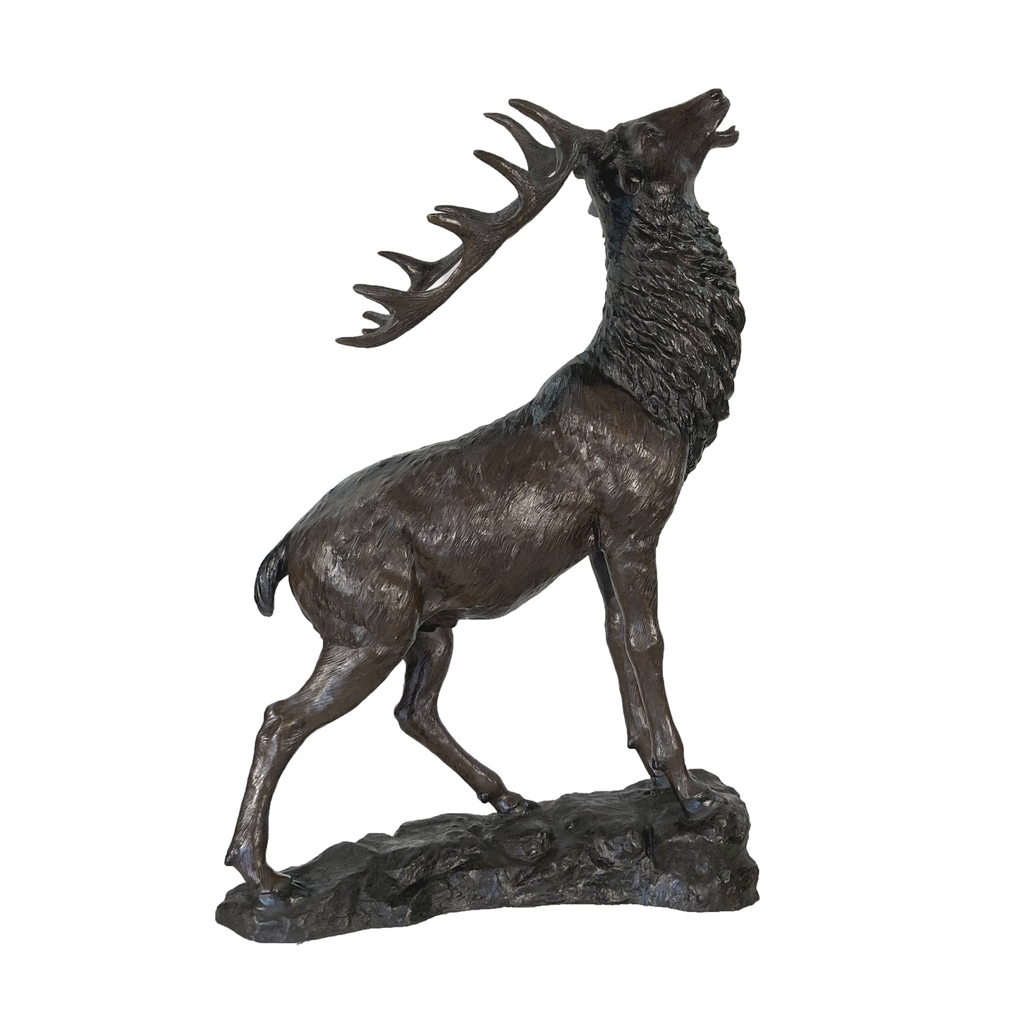 Elk Walking Up on Rock Bronze Statue