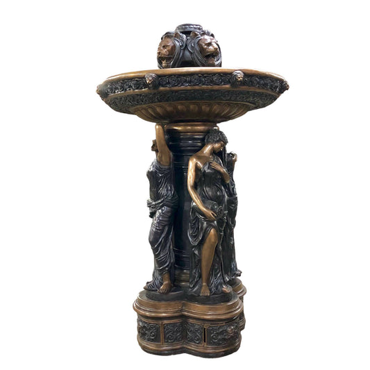 Lady Four Rivers Lion Heads Bronze Fountain