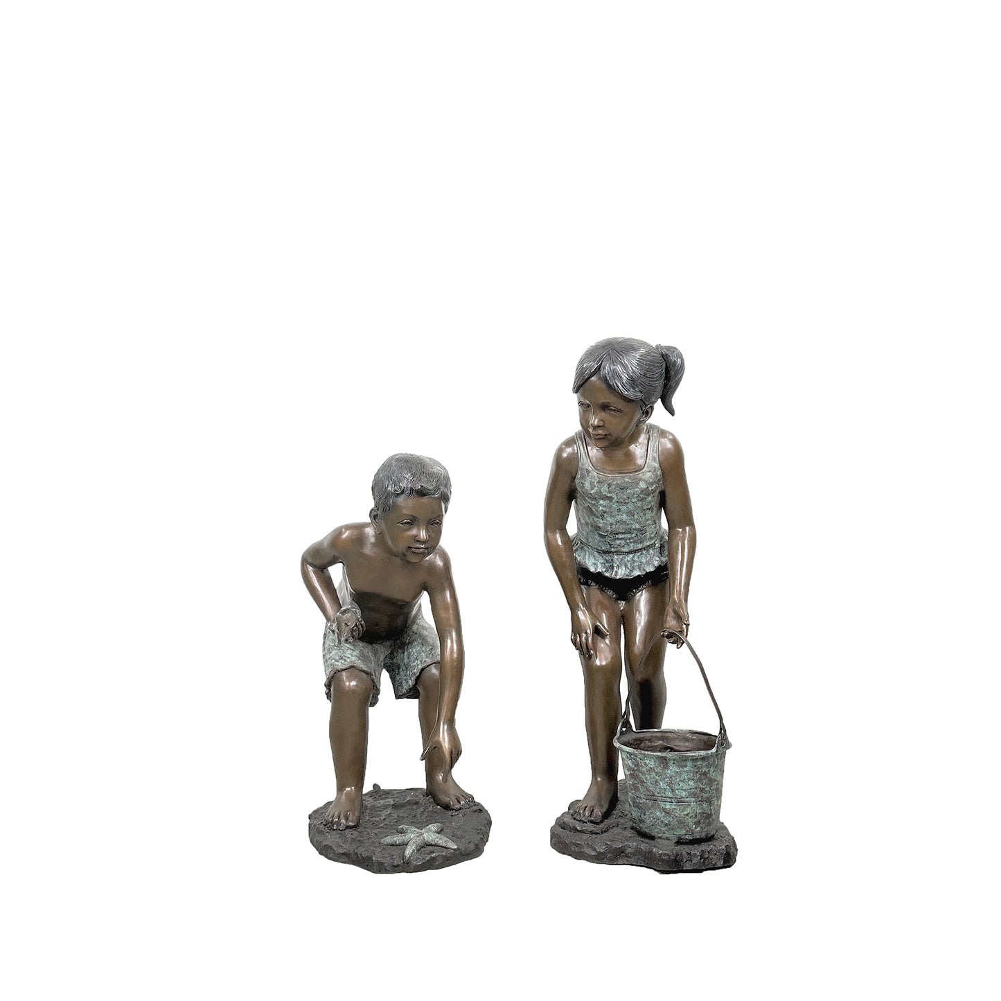 Beach Boy & Girl Bronze Fountain Statue Set