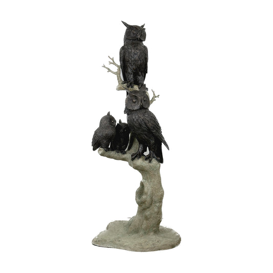 Owl Family of Four in Tree Bronze Statue