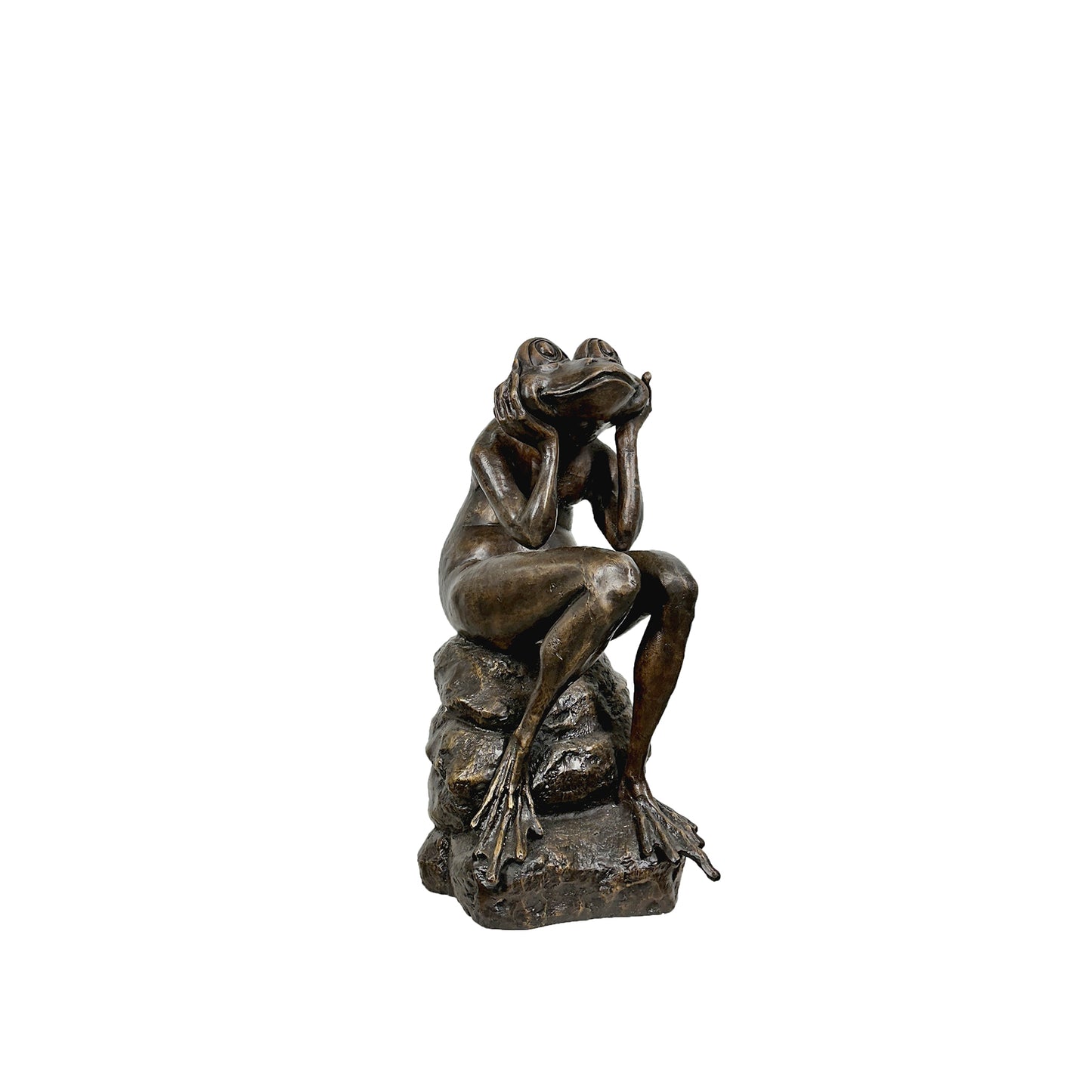 Daydreaming Frog on Rock Bronze Statue