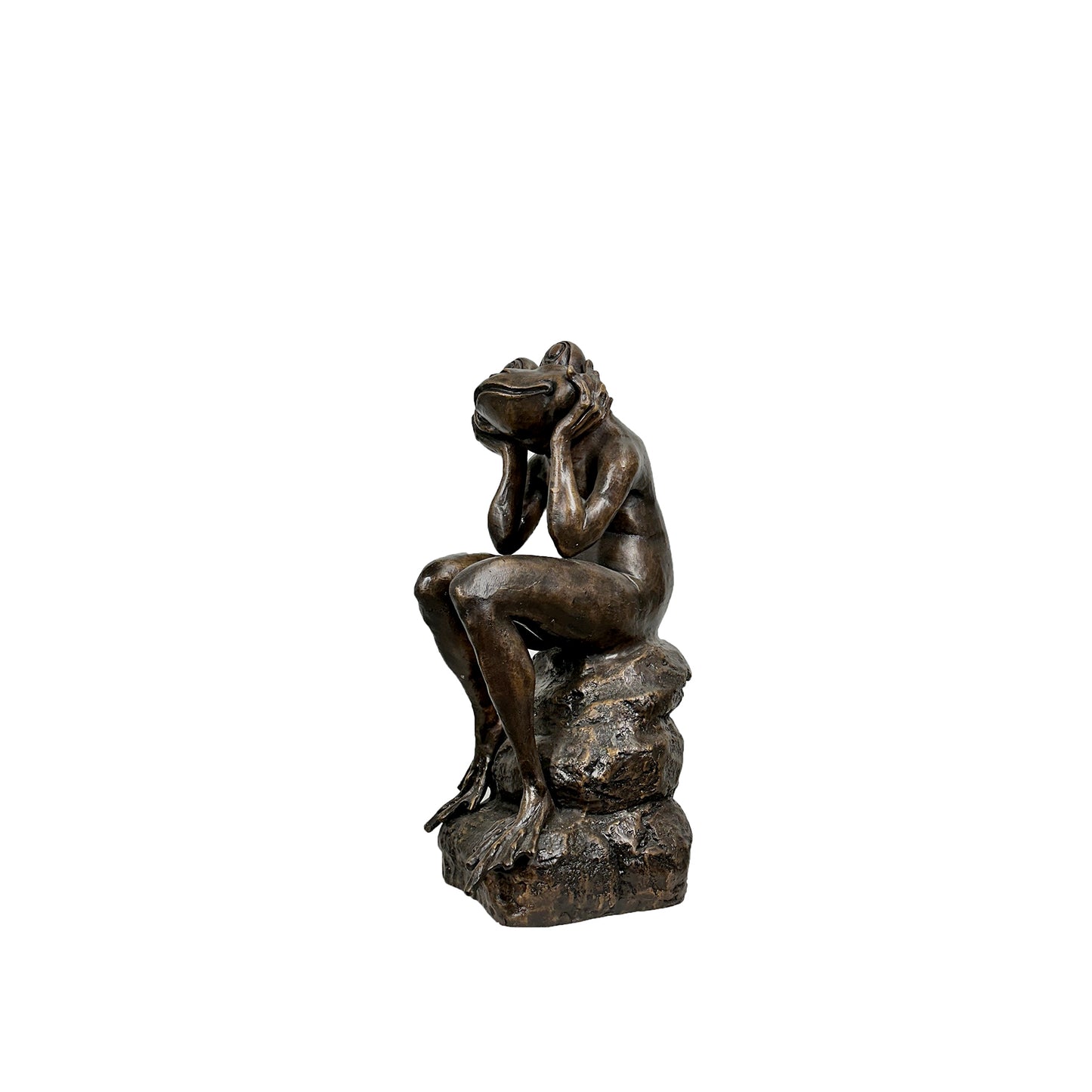 Daydreaming Frog on Rock Bronze Statue