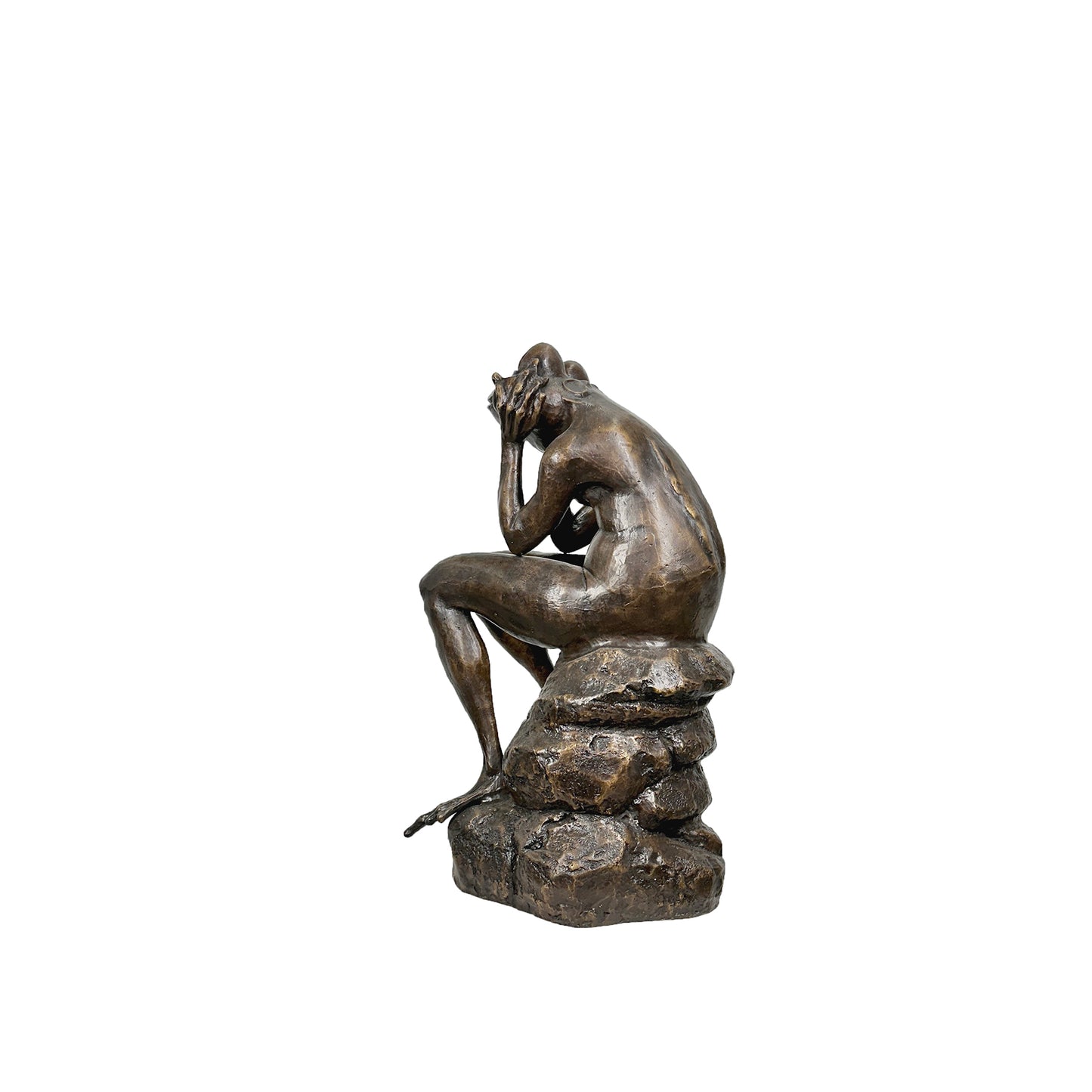 Daydreaming Frog on Rock Bronze Statue