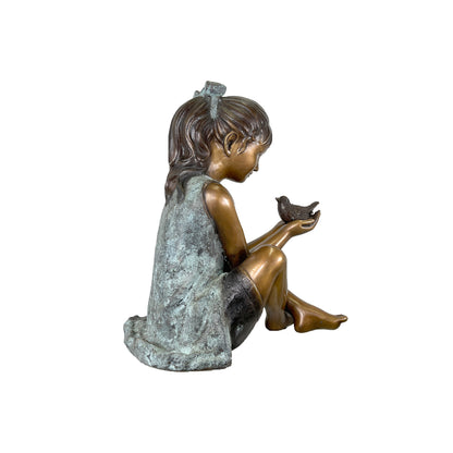 Sitting Girl holding Bird Bronze Statue