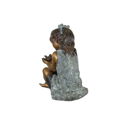 Sitting Girl holding Bird Bronze Statue