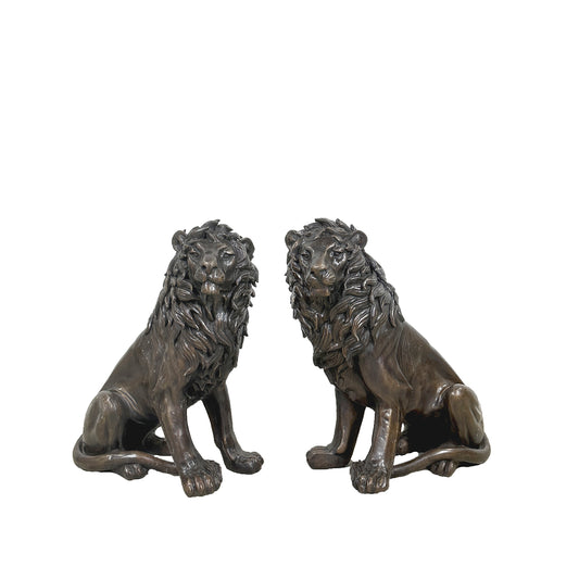 Small Sitting Lions Bronze Statue Set