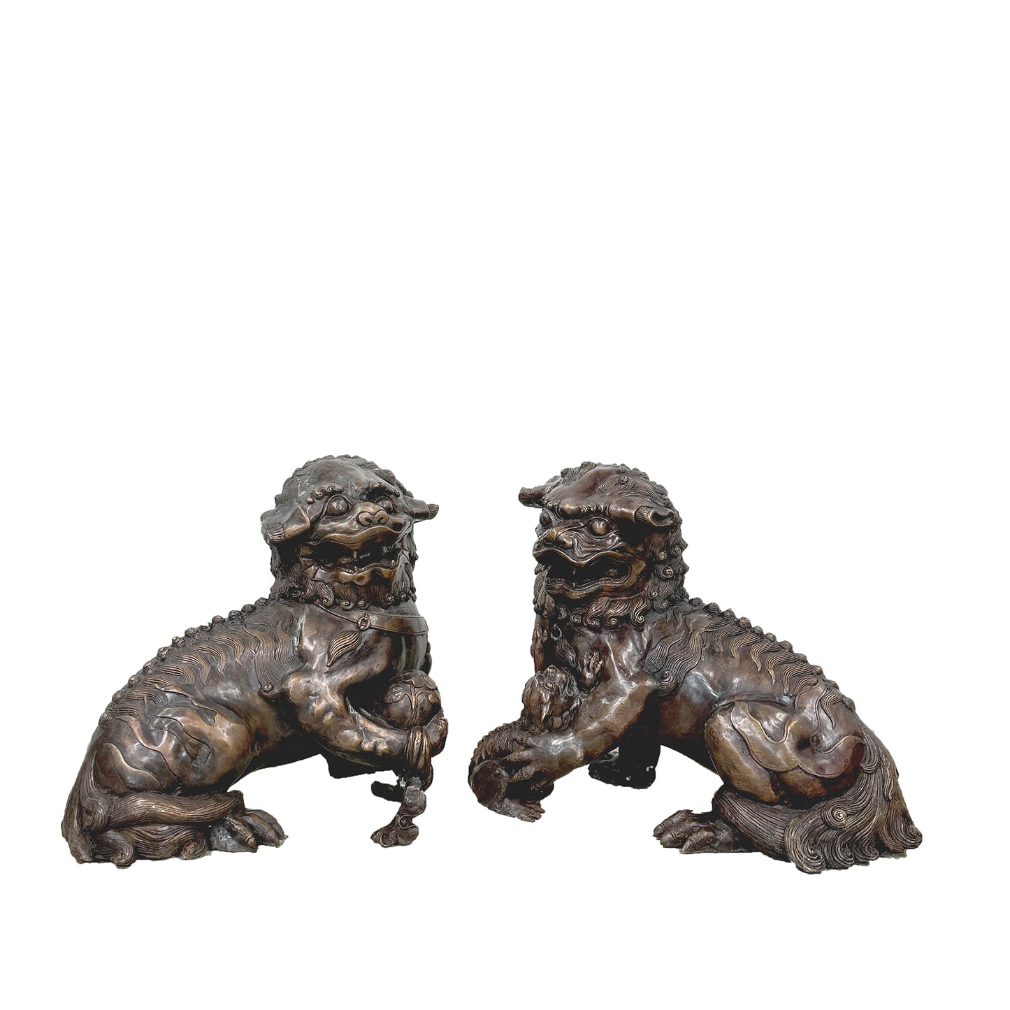 Chinese Foo Dog Bronze Statue Set