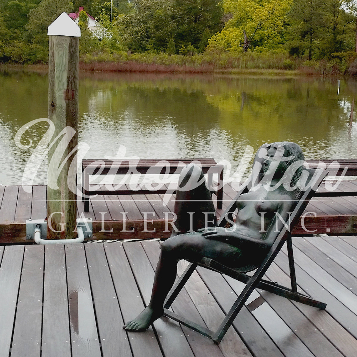 Nude Lady on Sunchair Bronze Statue