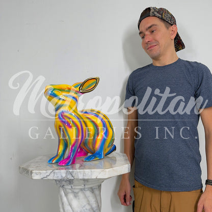 ColorSplash Tie-dye Sitting Bunny Bronze Sculpture