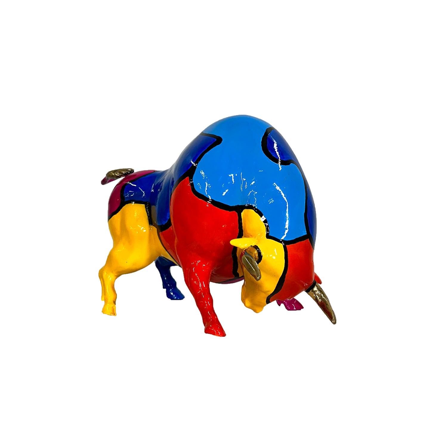 ColorSplash Jigsaw Downward Bull Bronze Statue