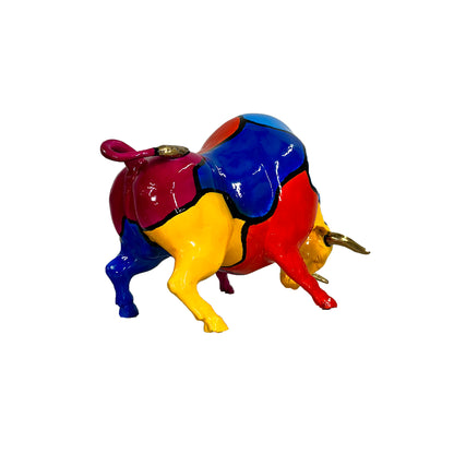 ColorSplash Jigsaw Downward Bull Bronze Statue