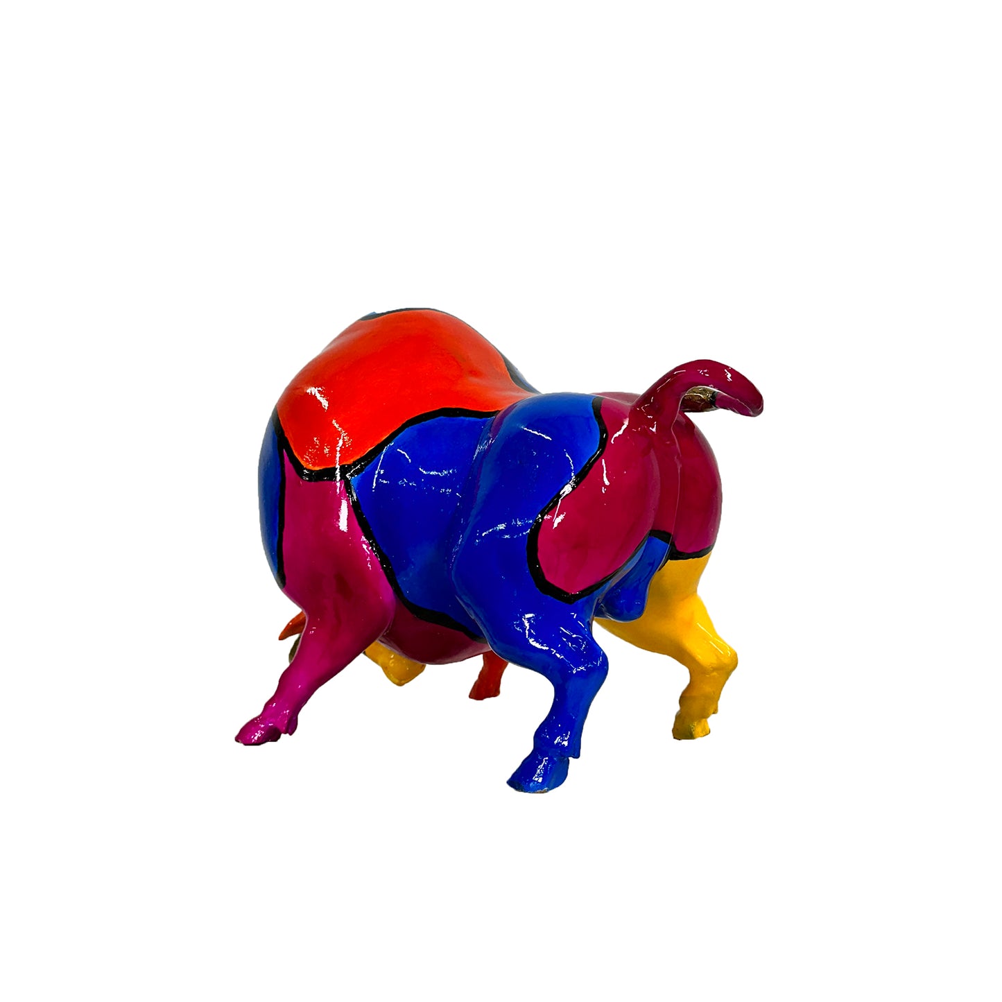 ColorSplash Jigsaw Downward Bull Bronze Statue