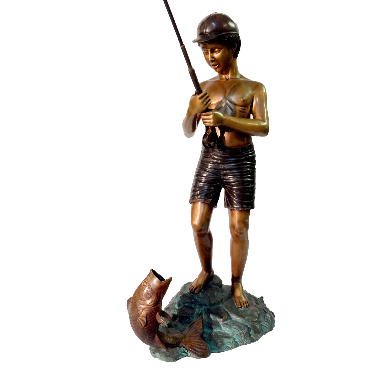 Boy Fishing Fountain Bronze Statue