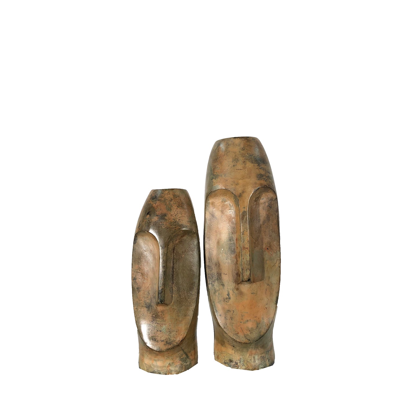 Contemporary Face Vase Table-top Bronze Statue Set