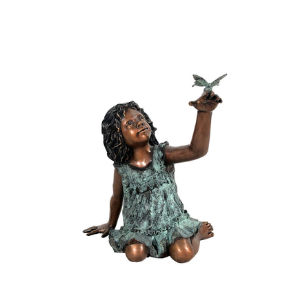 Kneeling Girl with Butterfly Bronze Statue